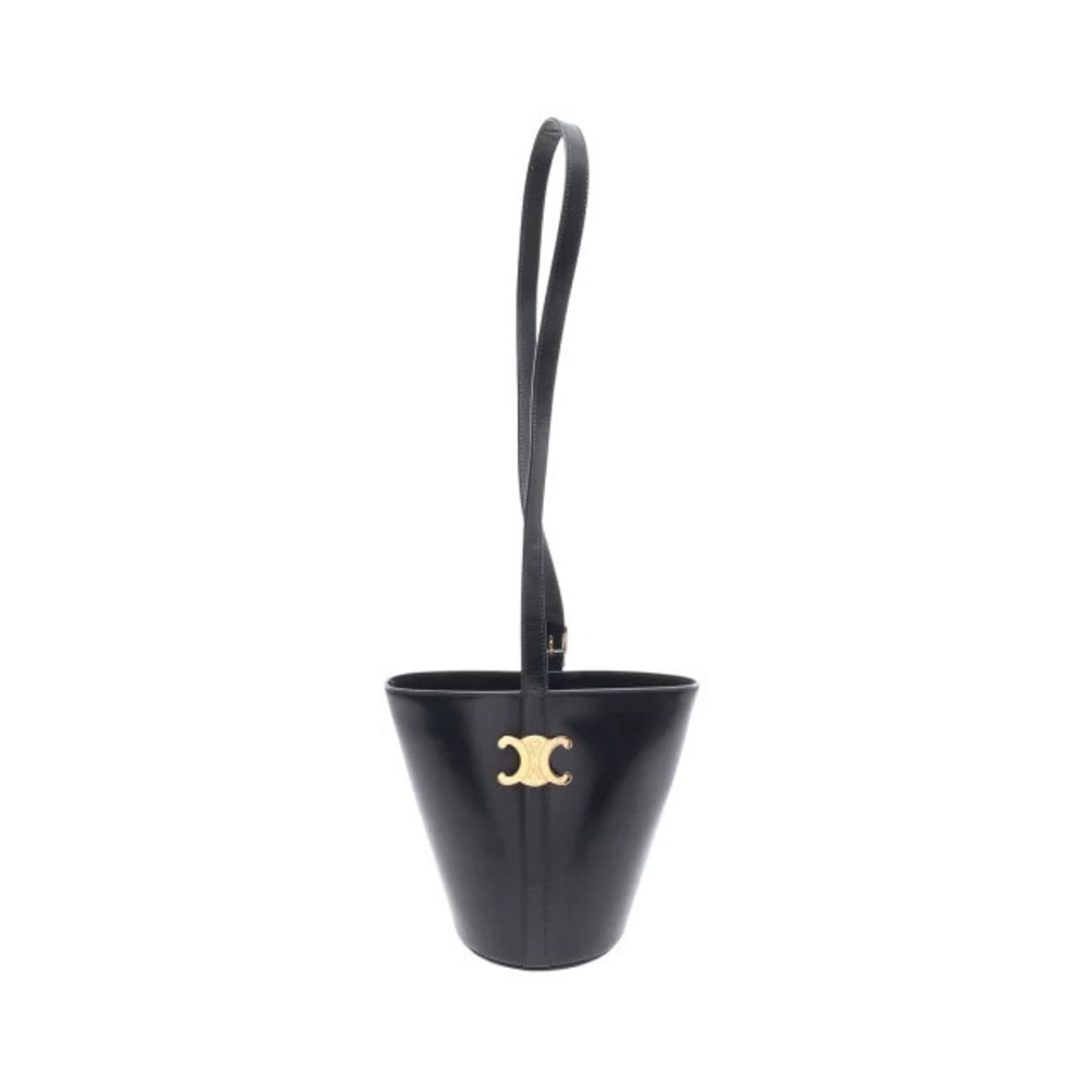 Celine Triomphe Bucket Shoulder Bag Leather Black